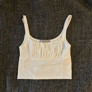 Sleeveless Square Neck Ruched Crop Top in White